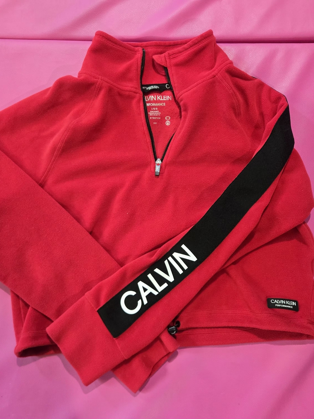 Calvin Klein Red Half-Zip Sweatshirt with Sleeve Logo